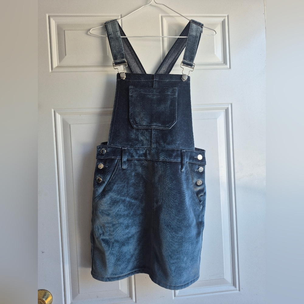 Womens Forever 21 Teal Velvet Velour Velveteen Overall Mini Dress